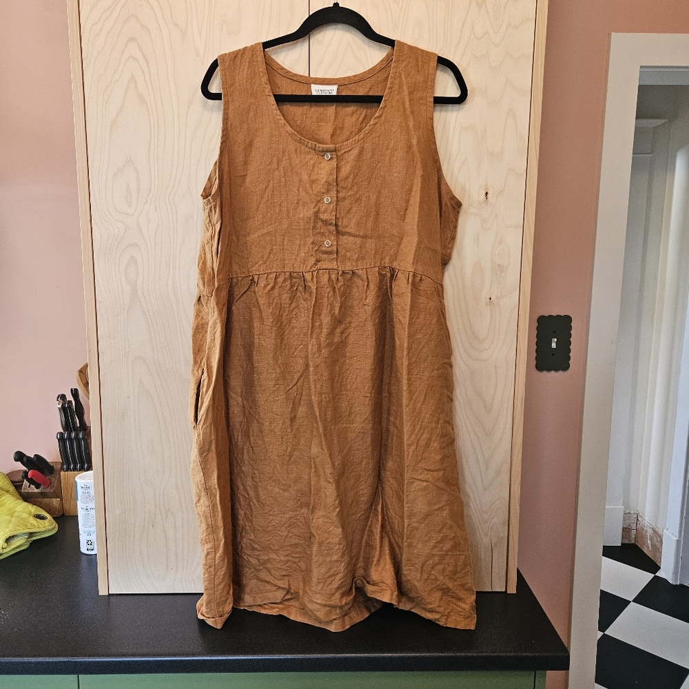 Sleeveless Linen Blend Midi Dress in Rust